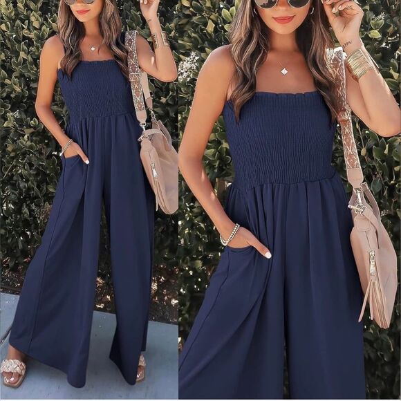 Women's Casual Loose Sleeveless Tank Jumpsuit Square Neck. Navy. Small. (87) - Picture 7 of 7